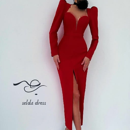 مدل لباس مجلسی بلند قرمز کرپ