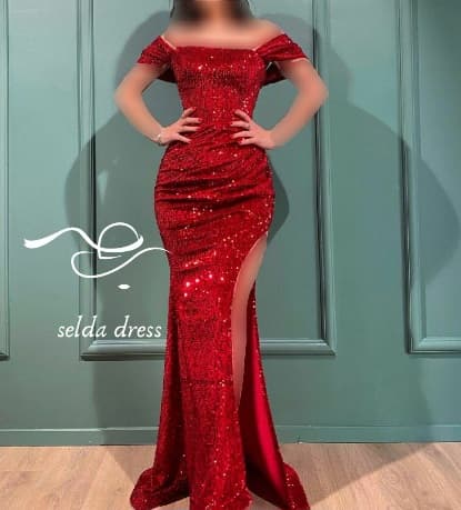 مدل لباس مجلسی بلند پولک قرمز