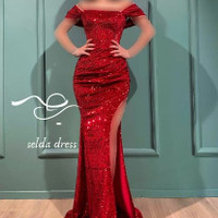 مدل لباس مجلسی بلند پولک قرمز