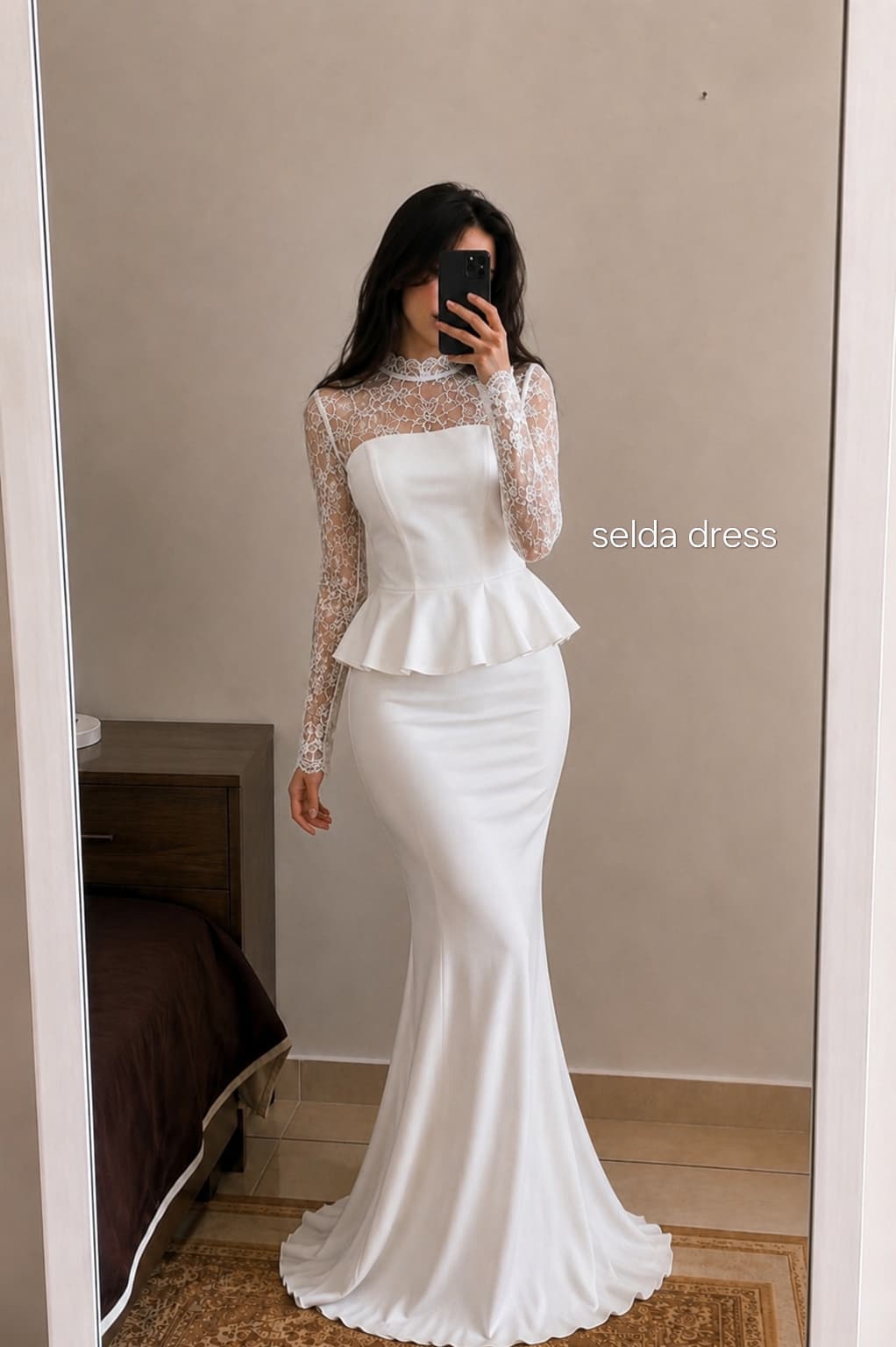 لباس مجلسی یقه ایستاده دانتل و کرپ