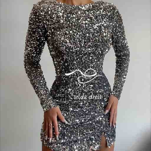 لباس مجلسی پولکی نقره ای