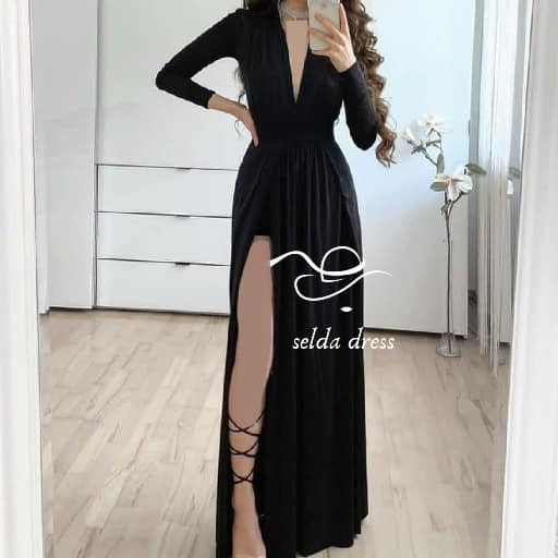 مدل لباس مجلسی مشکی پیلی دار