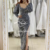 مدل لباس مجلسی پولکی نقره ای