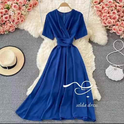 مدل لباس مجلسی کوتاه آبی کاربنی