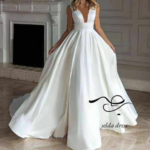 مدل لباس عروس دنباله دار ساده ترک