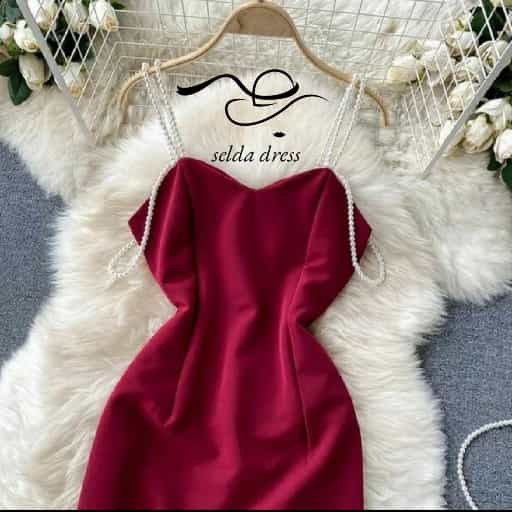 خرید لباس مجلسی زرشکی کرپ