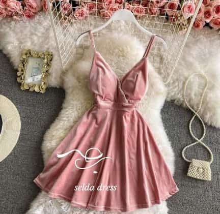 پیراهن مجلسی کوتاه مخمل فانتزی ۱۶۷۵