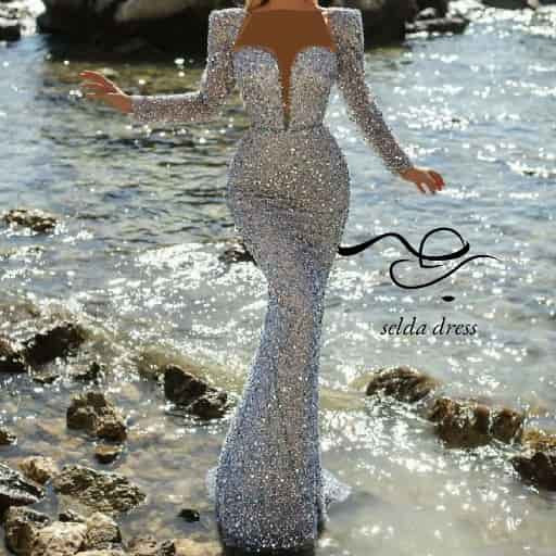 مدل لباس مجلسی پولکی نقره ای