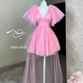 لباس مجلسی دخترانه فانتزی توری صورتی