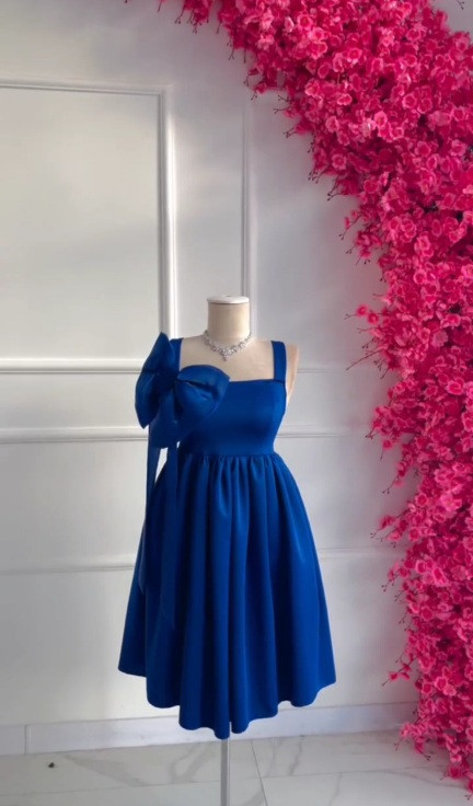 لباس شب ساتن امریکایی کوتاه آبی