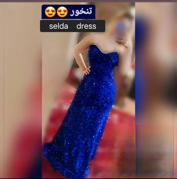 لباس مجلسی پولکی آبی کاربنی