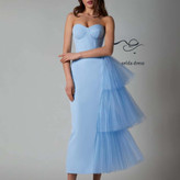 لباس مجلسی دکلته آبی آسمانی