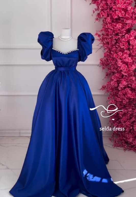 خرید پیراهن مجلسی ماکسی پفی آبی