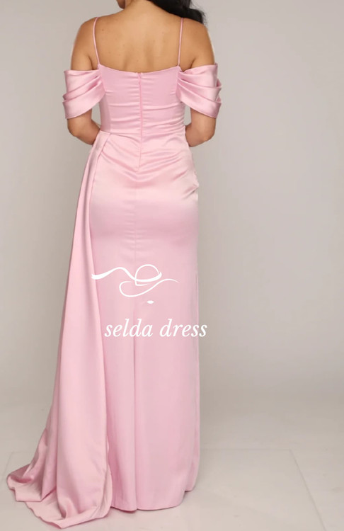لباس شب بلند ساتن صورتی