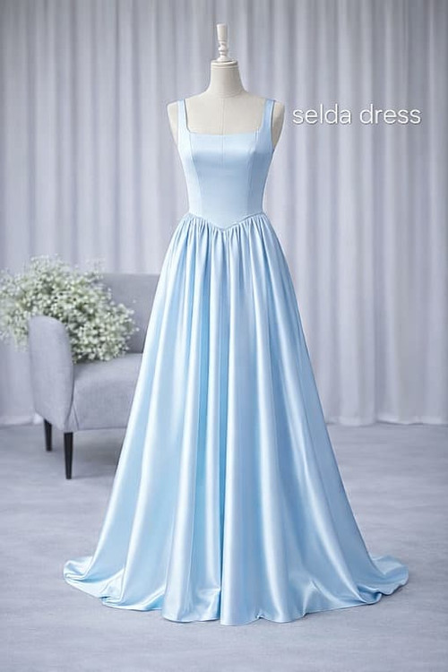 لباس شب ساتن آبی آسمانی شیک و خاص