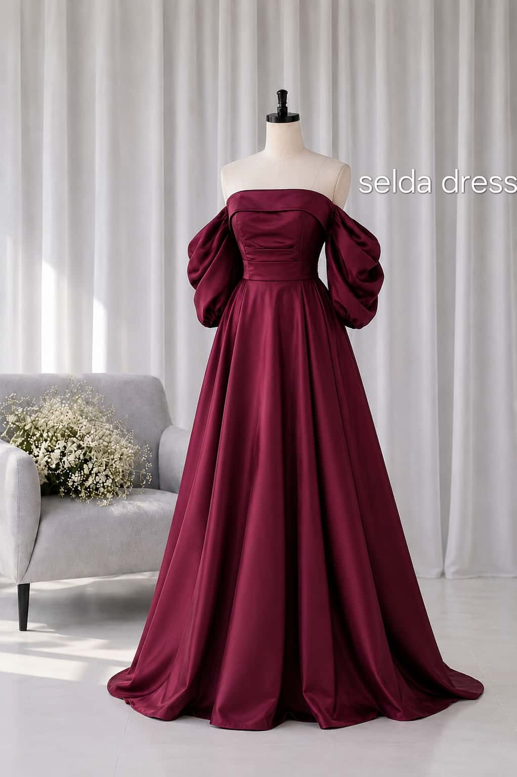 لباس مجلسی دکلته زرشکی ساتن
