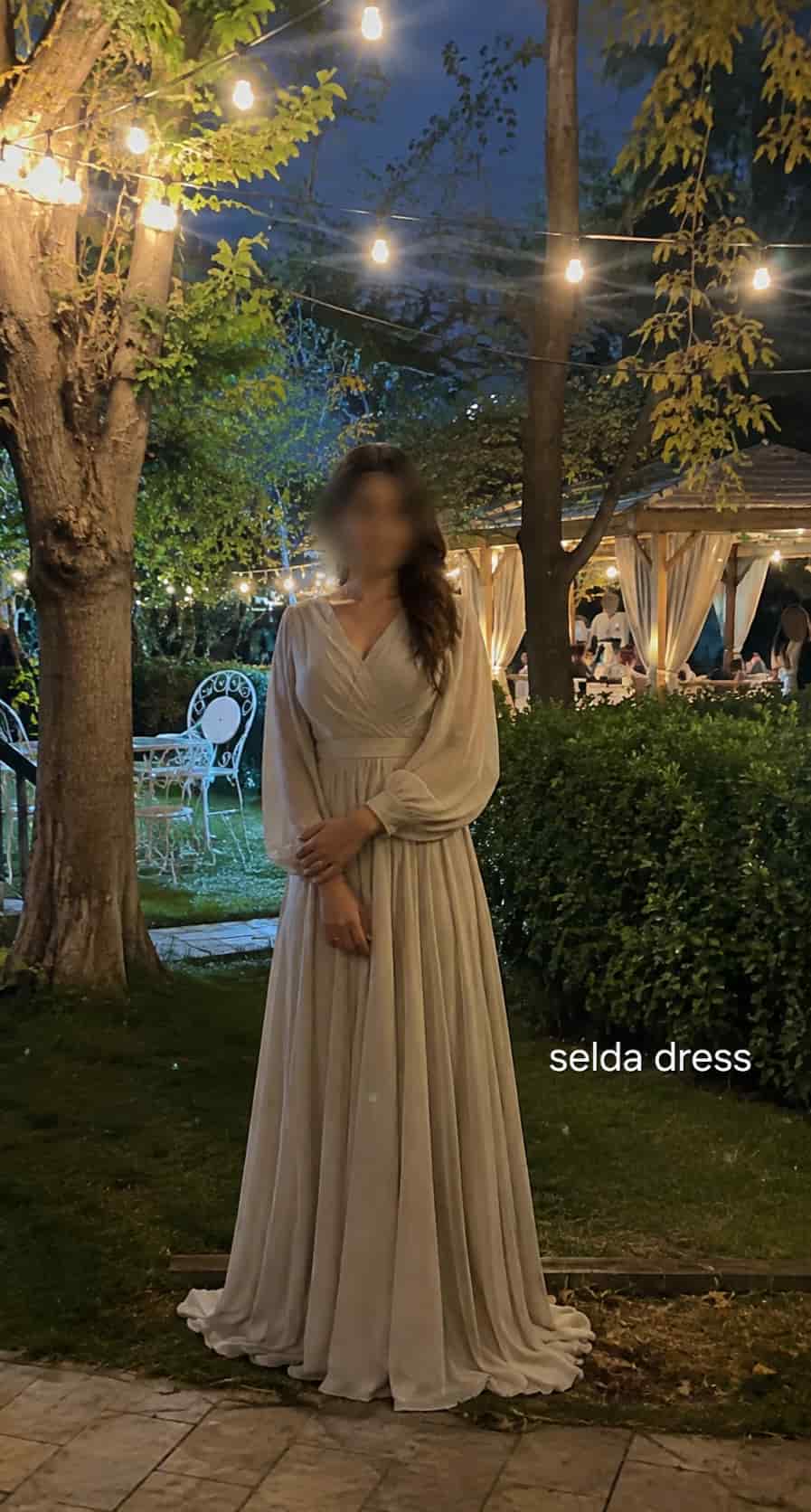 مدل جدید پیراهن مجلسی حریر بلند کرمی